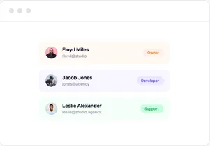 Team members with owner, developer and support roles