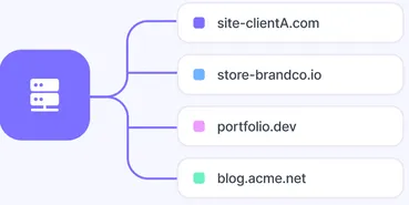 One server connected to four client domains
