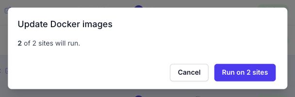 Docker image update review with two eligible sites.