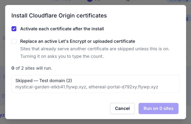 FlyWP test domains are skipped for the bulk Origin SSL action.