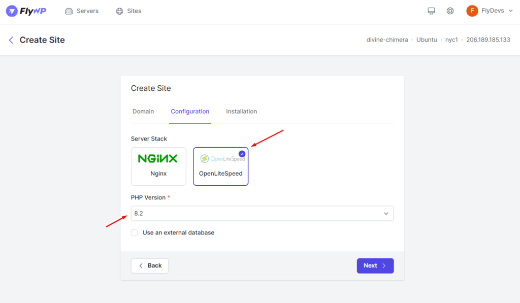openlitespeed and nginx at flywp