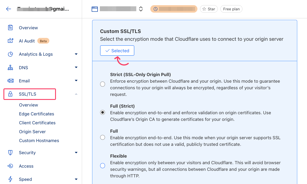 Select ssl tls type