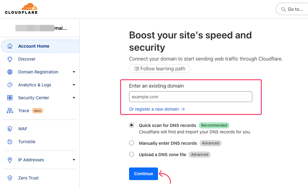 Add your domain to cloudflare